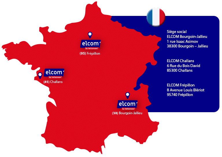 Carte des 3 sites Elcom en France